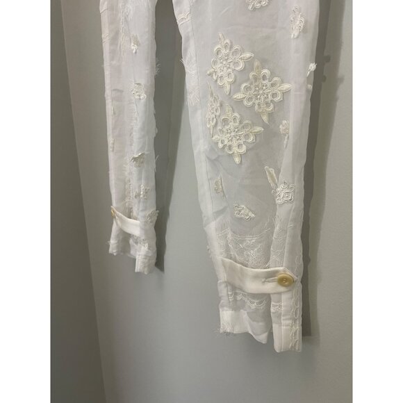 Sacai Womens Embroidered Sheer Lace Pants With Button Details Size 1 White - Picture 3 of 11